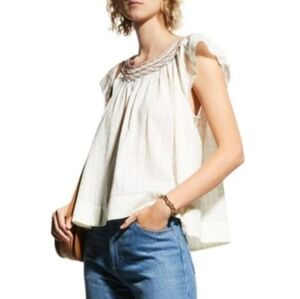 The Great White Embroidered Shirt The Windswept Top Cream Cotton Size M